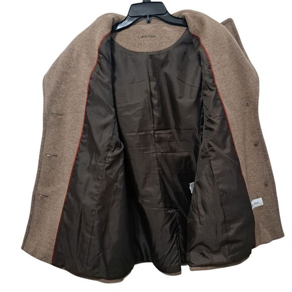Calvin Klien Wool Silk Blend Preppy Minimalist Coat Size Tag Missing Large Tan - Picture 5 of 17